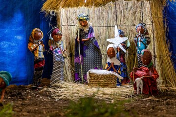 African nativity scene: the birth of Jesus in the hut
