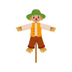 Cheerful scarecrow cartoon character , vector illustration