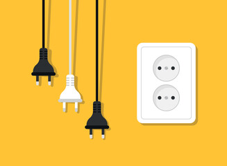 Electric socket with a plug icon in flat style. Connection symbol vector illustration on isolated background. 404 error sign business concept.