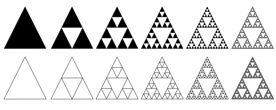 outline silhouette Sierpinski triangle set isolated on white background