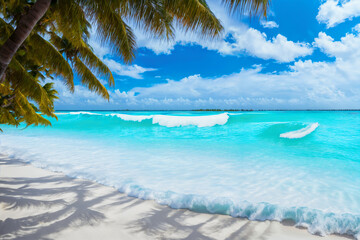 Obraz na płótnie Canvas Tropical beach with palm trees. Generative AI