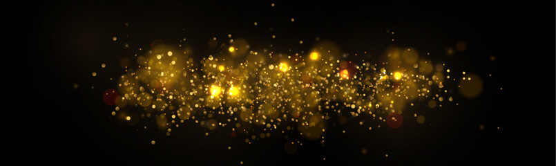 Golden abstract bokeh on black background. Holiday concept. Vector illustration.