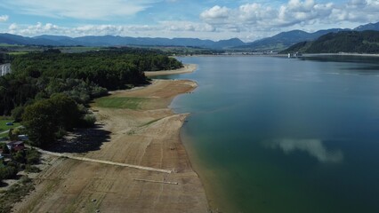 .Aerial view of Liptovska Mara reservoir in Slovakia. Water surface