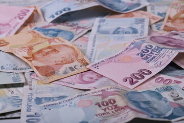 Turkish banknotes. TRY or TL. Numbers macro shot.5,10,20,200 Turkish Lira