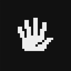Fototapeta premium Hand with fingers splayed. Pixel art icon. Flat style. 1-bit. Sticker design. Isolated abstract vector illustration.