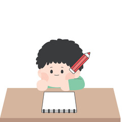 책상에 앉아있는 남자 어린이