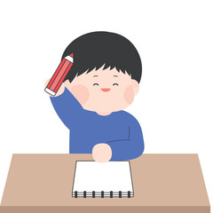 빨간펜 들고 있는 남자 어린이