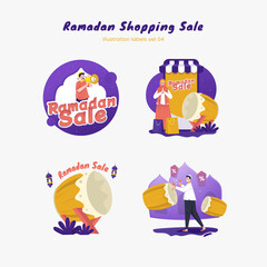 Ramadan shopping sale illustration labels set