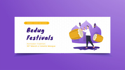 Islamic ramadan bedug festival illustration on banner cover page template