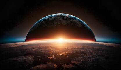 Stunning Space View Sunrise Over an Exoplanet