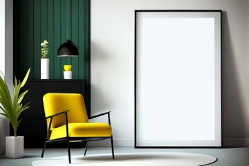 Interior with Wall Empty Frame in Living Room Mockup Background for picture or poster