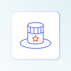 Line Patriotic American top hat icon isolated on white background. Uncle Sam hat. American hat independence day. Colorful outline concept. Vector