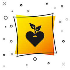 Black Heart icon isolated on white background. First aid. Healthcare, medical and pharmacy sign. Yellow square button. Vector