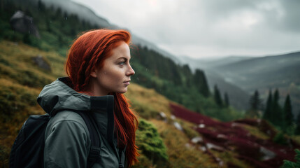 portrait of a woman hiking in the mountains, generative ai