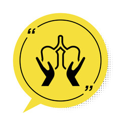 Obraz premium Black Lungs icon isolated on white background. Yellow speech bubble symbol. Vector