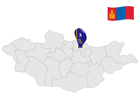 Location of Darkhan-Uul on map Mongolia. 3d Darkhan-Uul location sign. Flag of Darkhan-Uul. Quality map with  Provinces of Mongolia for your web site design, logo, app, UI. Stock vector. EPS10.