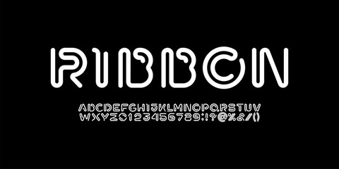 Digital style alphabet, font from segment rounded line, minimal linear style letters and numbers, vector illustration 10EPS