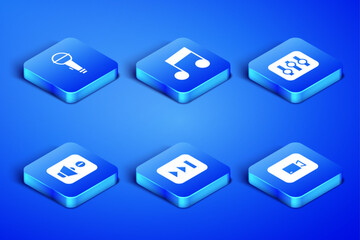 Set Play video button, Microphone, Fast forward, Speaker mute, Music note, tone and Sound mixer controller icon. Vector