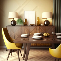 The interior design of a modern dining room or living room