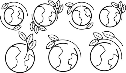 Earth. Black and white Icons set. Earth day concept.