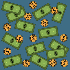 seamless pattern with icons. Rain of money. virtual money. money background