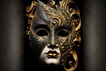 Fototapeta theatrical mask with indistinguishable emotion, art masquerade, created with generative ai obraz