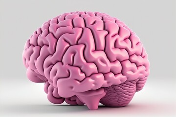 Human brain anatomy render pink brain on isolated white background.
