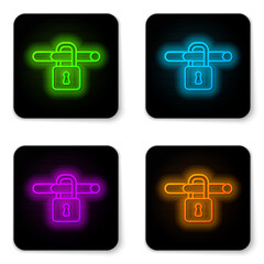 Obraz premium Glowing neon line No smoking icon isolated on white background. Cigarette smoking prohibited sign. Black square button. Vector