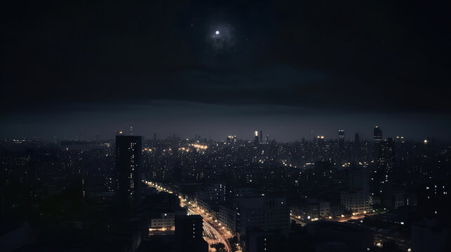 panoramic night view of the city, generative ai