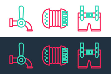 Set line Lederhosen, Beer tap and Accordion icon. Vector