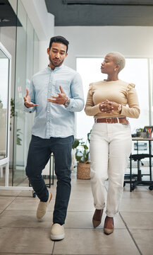 Business People Walking, Talking And Planning Company Strategy, Career Development And Management In Office. Diversity Staff, Employees Or Black Woman With Partner Discussion, Advice Or Project Ideas