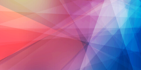 Obraz premium Colorful 3D Modern Style Triangle Shaped Translucent Overlaying Planes, Geometric Shapes Pattern, Broken Glass Effect - Abstract Futuristic Vector Background, Purple and Blue Texture Design Template