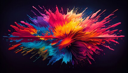 Generative AI, Illustration, Rainbow Explosion: Capture the explosive energy of a rainbow-colored burst, with bold and vibrant colors
