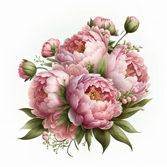 beautiful pink peonies flowers bouquet isolated on white background