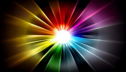 Generative AI, Illustration, Rainbow Sunburst: Imagine a rainbow-colored sunburst, with rays of light and energy that radiate outward from the center