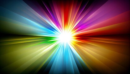 Generative AI, Illustration, Rainbow Sunburst: Imagine a rainbow-colored sunburst, with rays of light and energy that radiate outward from the center