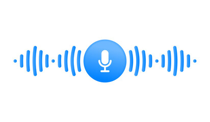 Voice message, audio chat interface and record play bubble, vector messenger playback. Voice message microphone icon with sound wave or record soundwave of mobile phone messenger button - 582395779