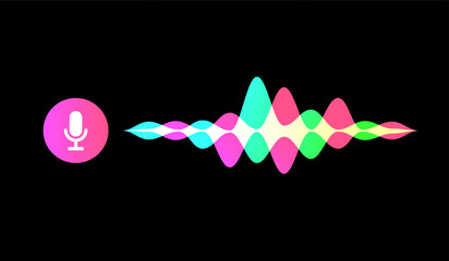 Voice message, audio chat interface and record play bubble, vector messenger playback. Voice message microphone icon with sound wave or record soundwave of mobile phone messenger button