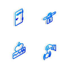Set Isometric line No smoking, area, Heartbeat increase and Hypnosis icon. Vector
