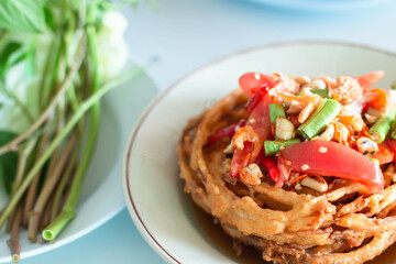 crab, som tam tod, som tam, culture, tropical, fried papaya, asian, lime, asia, street, street food, sour, hot, asian food, fried papaya salad, signature, spicy papaya salad, papaya salad, thai food, 