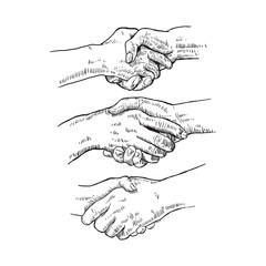hands drawing shaking hands to each other