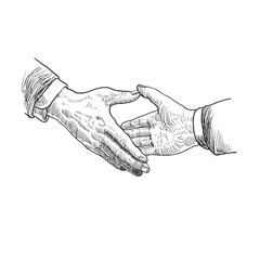 hands drawing shaking hands to each other