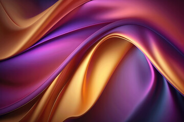 Purple Orange Silk Satin background. Soft wavy folds. Shiny silky fabric. Dark teal color elegant background for designer. Curtain. Drapery. anniversary, celebrate