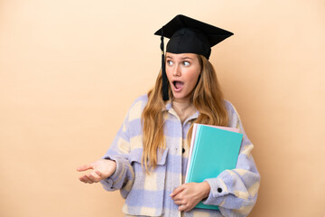 Young student woman over isolated background with surprise expression while looking side