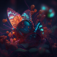 Fototapeta na wymiar colorful butterfly and flower glow color spring nature wallpaper background