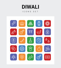 diwali icons set with 3 styles, vector stock illustration


