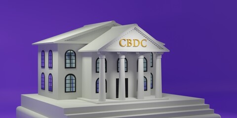 Bank - CBDC building conceptual 3d rendering illustration. 