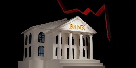 Bank collapse crisis conceptual 3d rendering bankruptcy illustration.