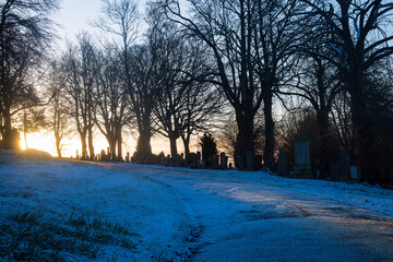 Cemetery sunrise winter 