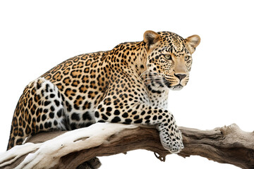 Leopard on branch isolated of transparent  background. PNG. digital ai art